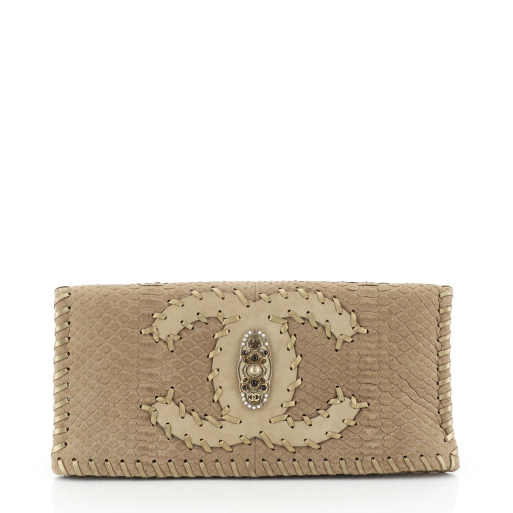 Paris-Byzance Fold Over Clutch Python Embossed Suede