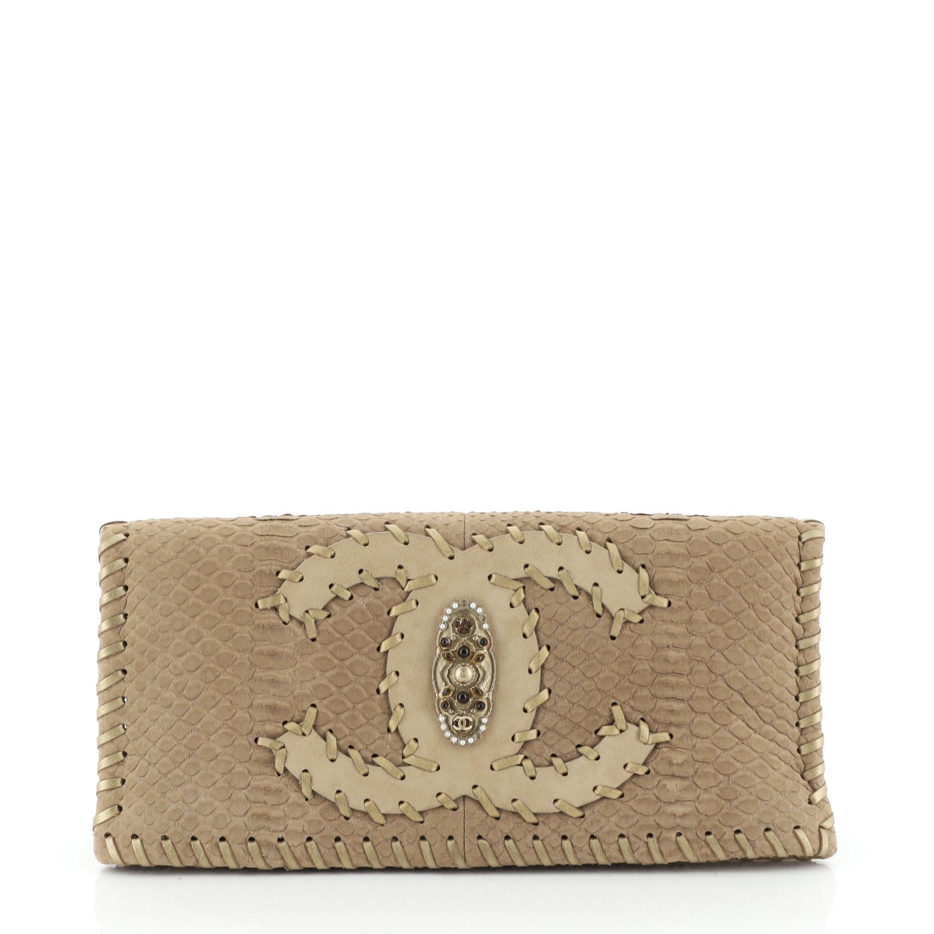 Paris-Byzance Fold Over Clutch Python Embossed Suede