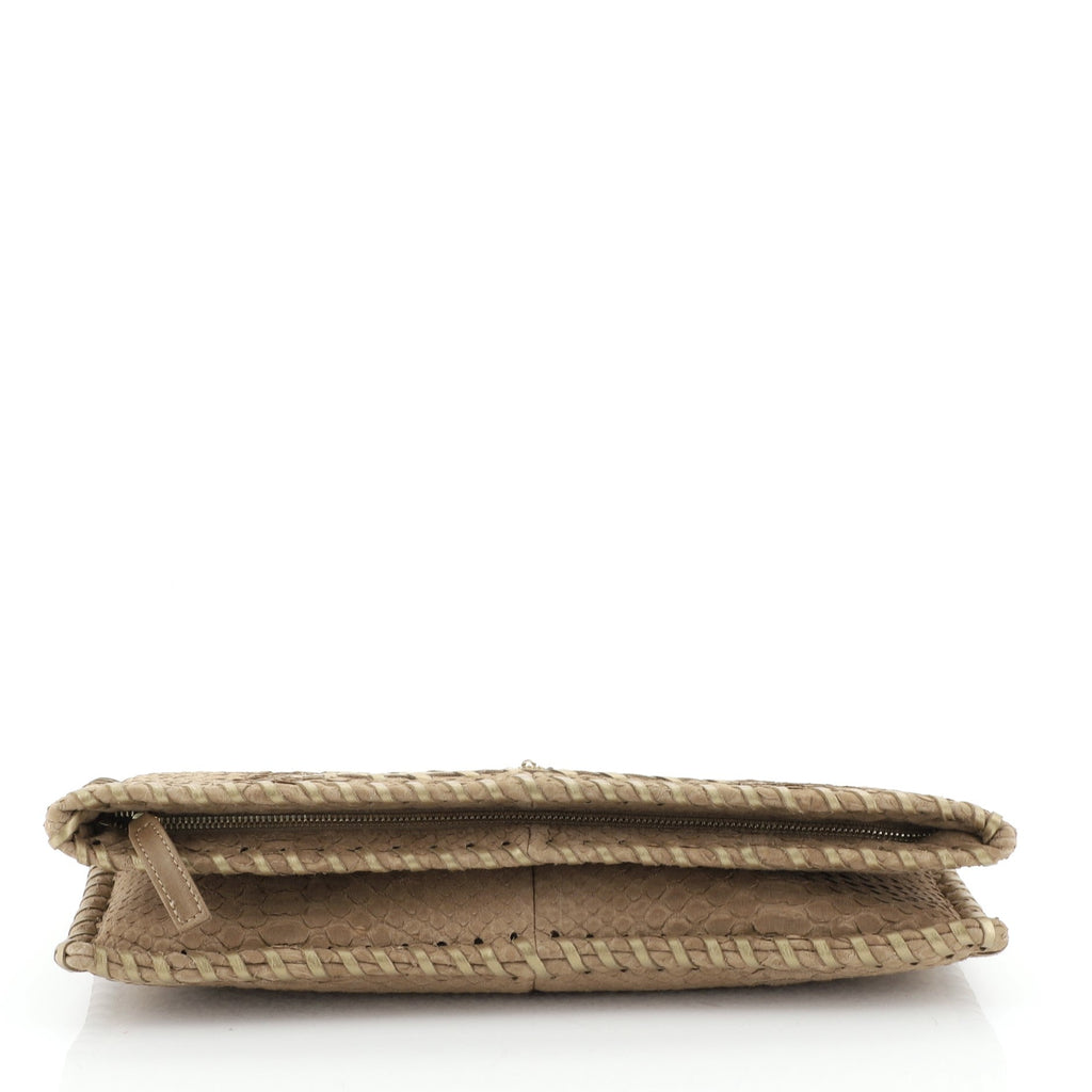 Paris-Byzance Fold Over Clutch Python Embossed Suede
