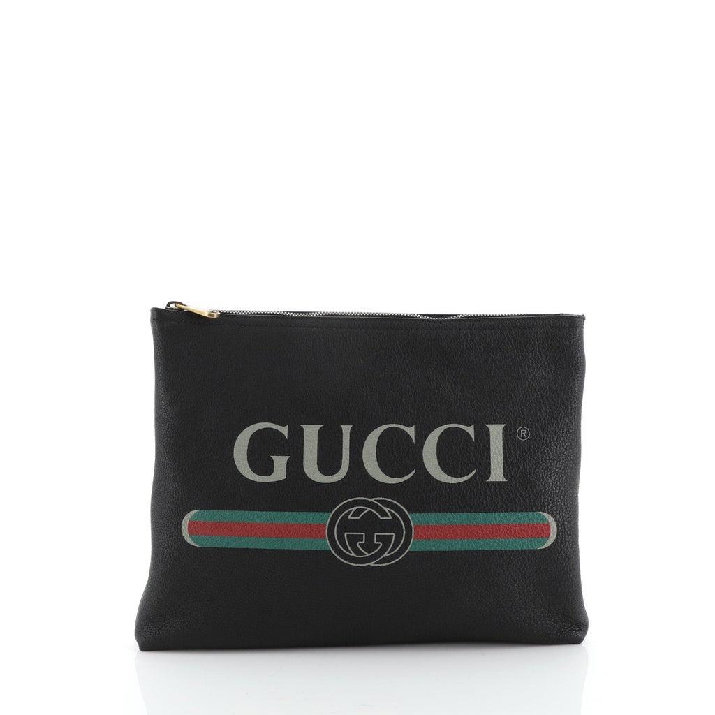 Logo Portfolio Clutch Printed Leather Medium