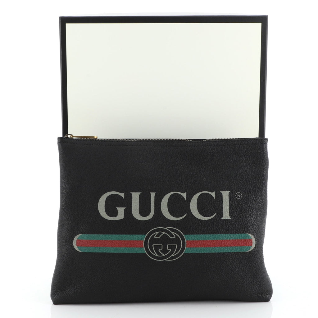 Logo Portfolio Clutch Printed Leather Medium