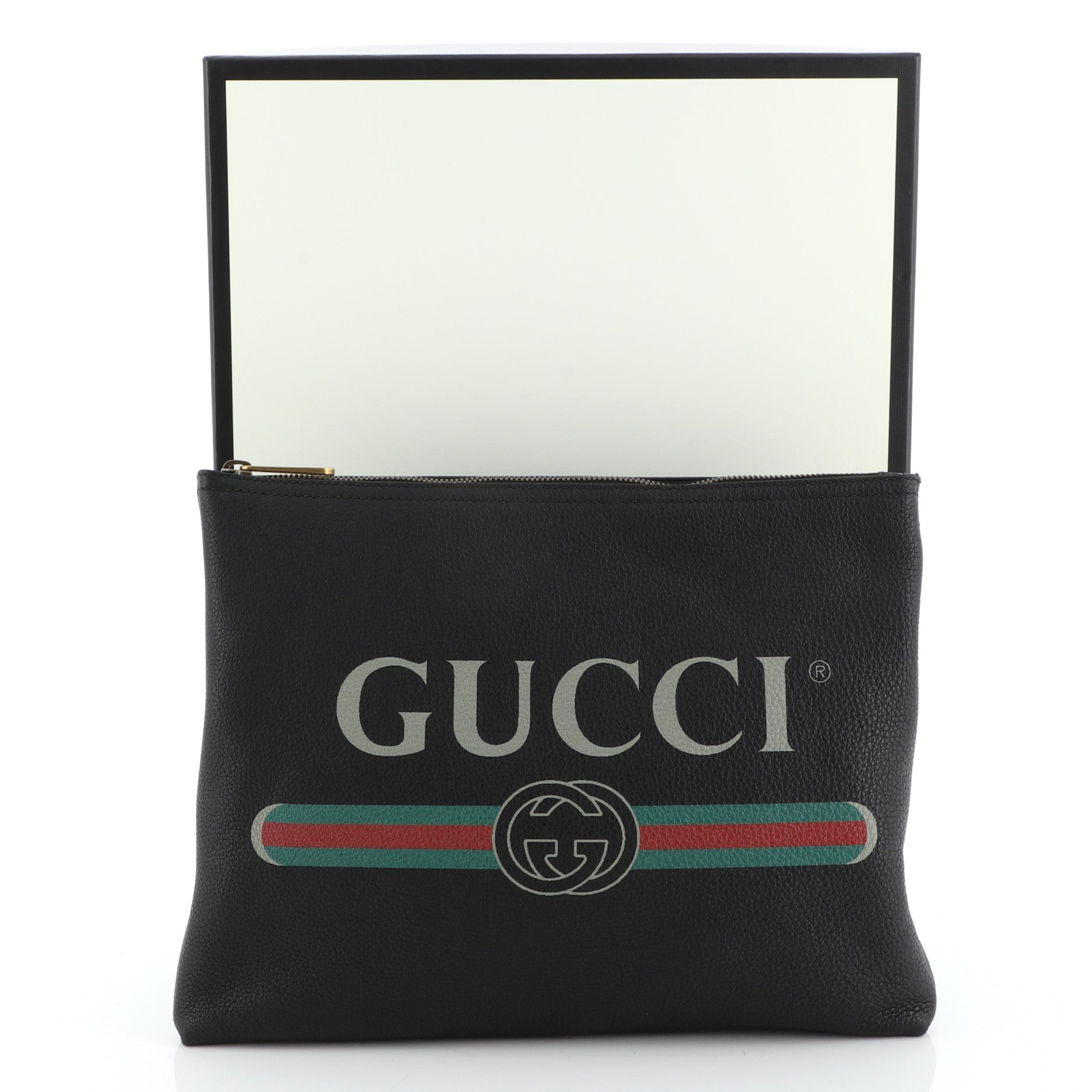 Logo Portfolio Clutch Printed Leather Medium