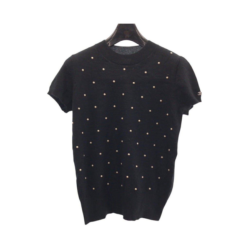 Chanel Coco Mark Pearl Cashmere Knit Top