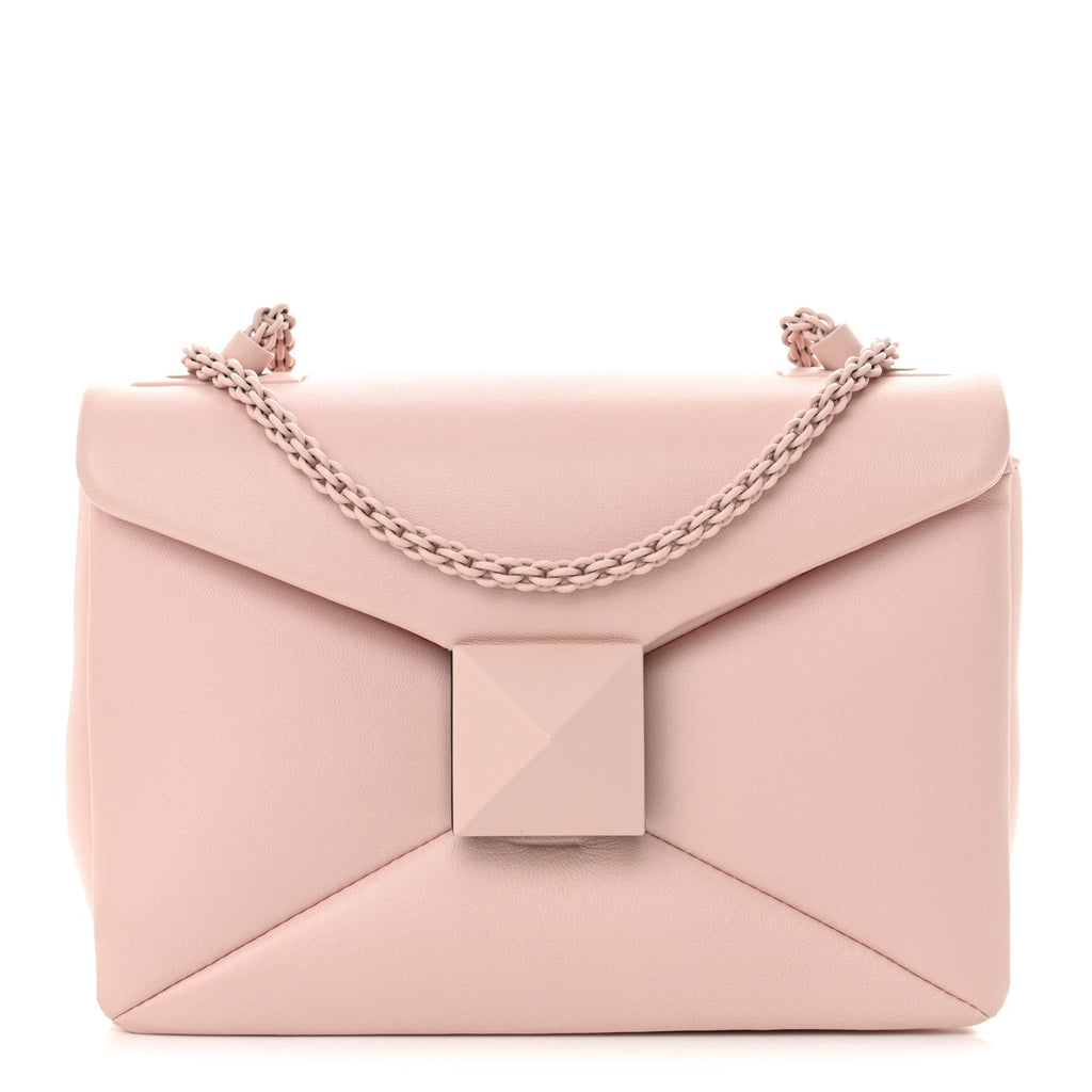 Nappa Lacquer Monochrome One Stud Chain Clutch Rose Quartz