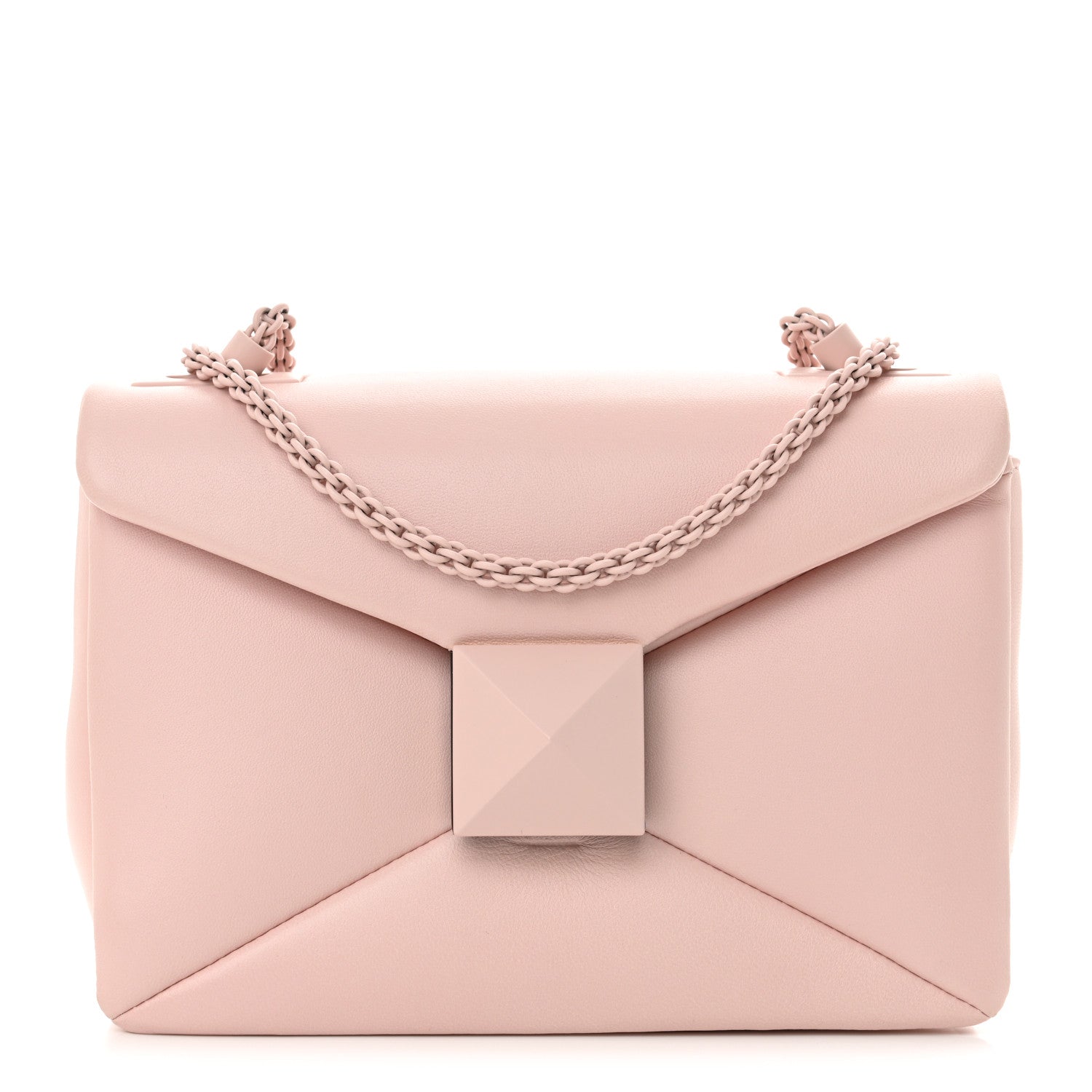 Nappa Lacquer Monochrome One Stud Chain Clutch Rose Quartz