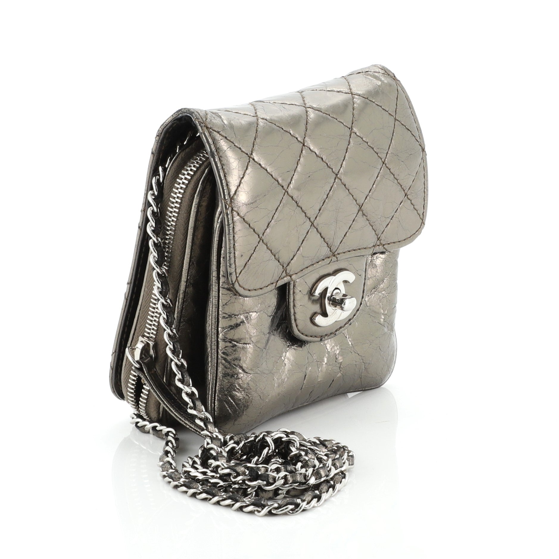 Wallet on Chain Flap Bag Quilted Metallic Calfskin Mini