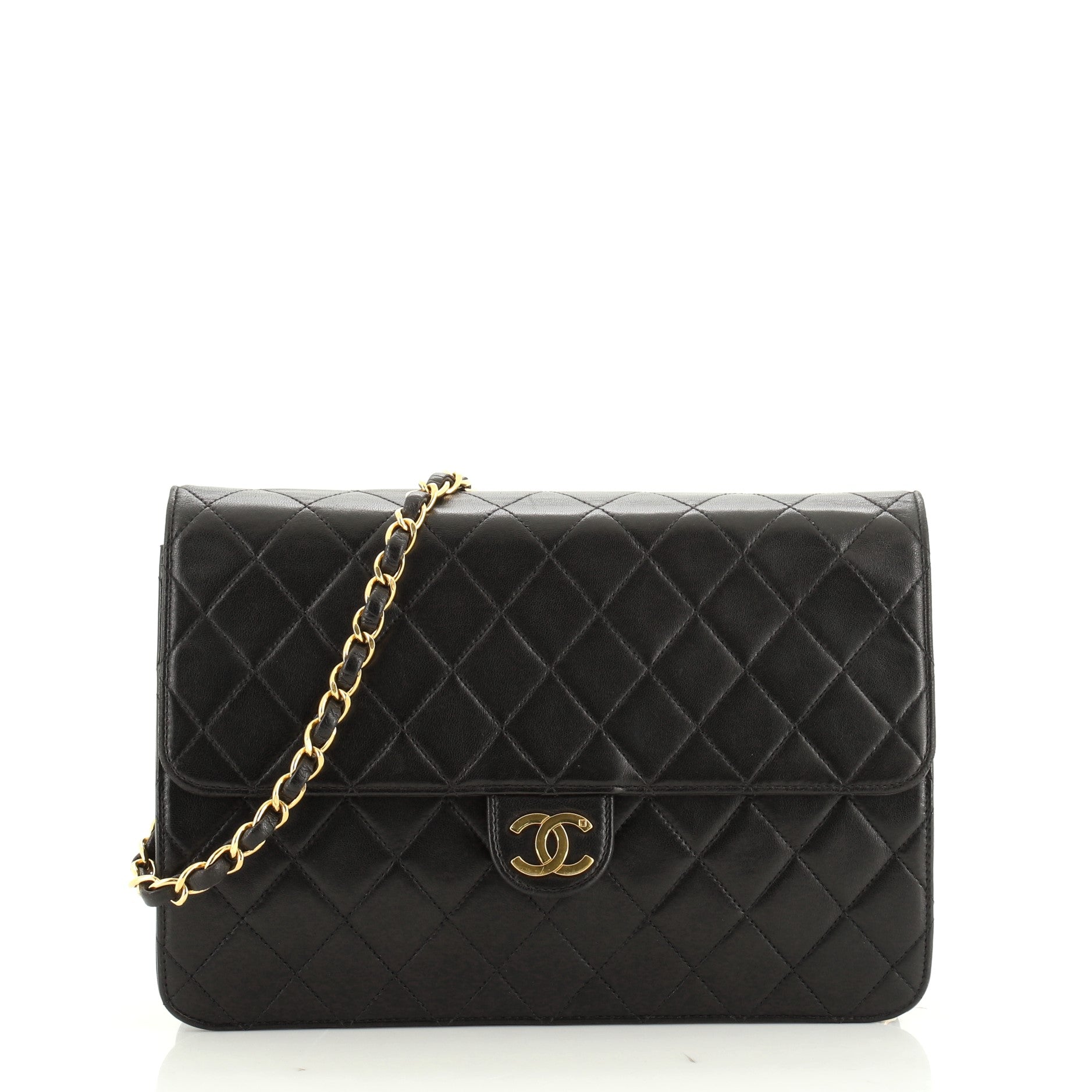Vintage Clutch with Chain Quilted Leather Medium