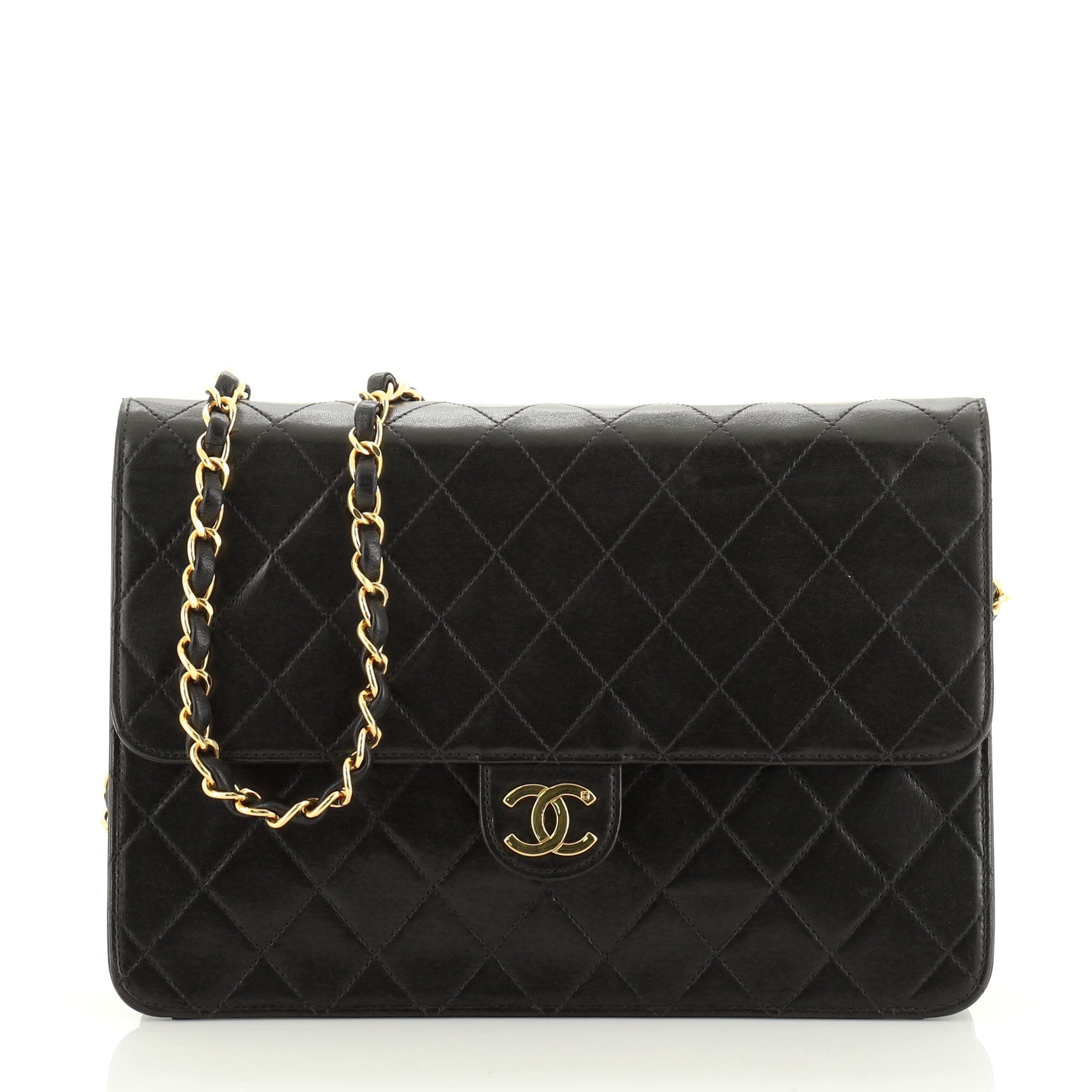 Vintage Clutch with Chain Quilted Leather Medium