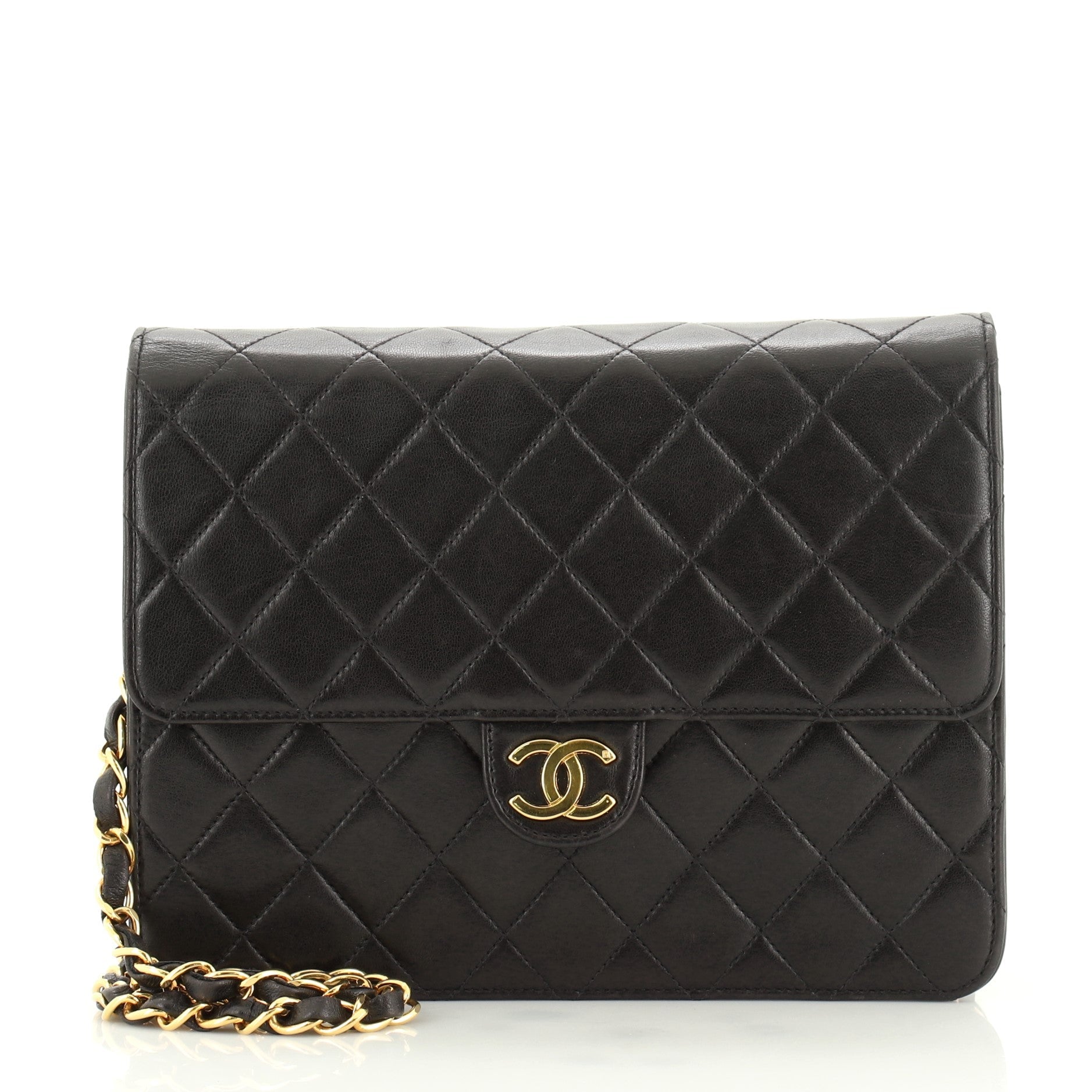 Vintage Clutch with Chain Quilted Leather Small