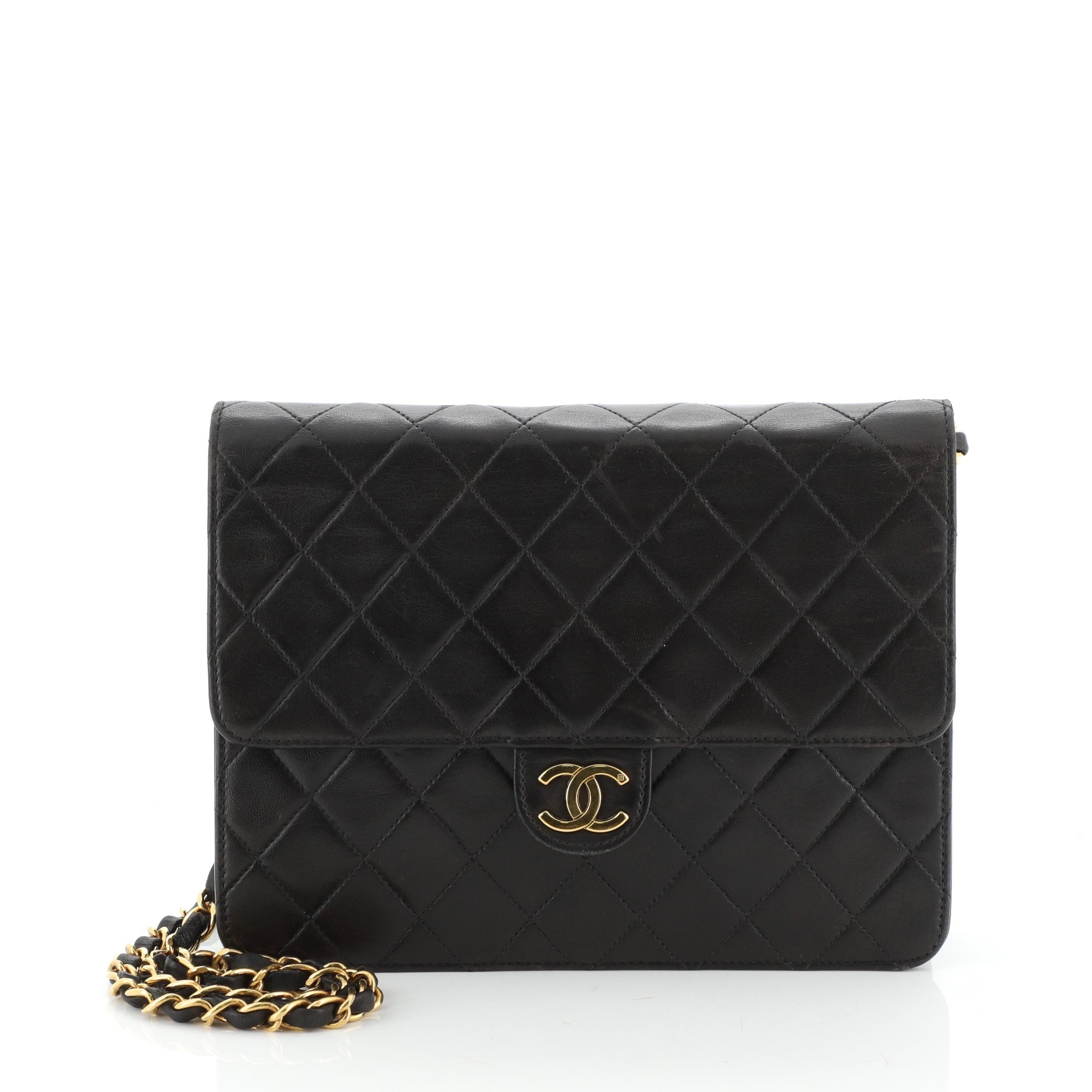 Vintage Clutch with Chain Quilted Leather Small
