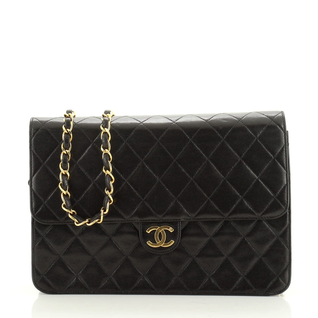 Vintage Clutch with Chain Quilted Leather Medium