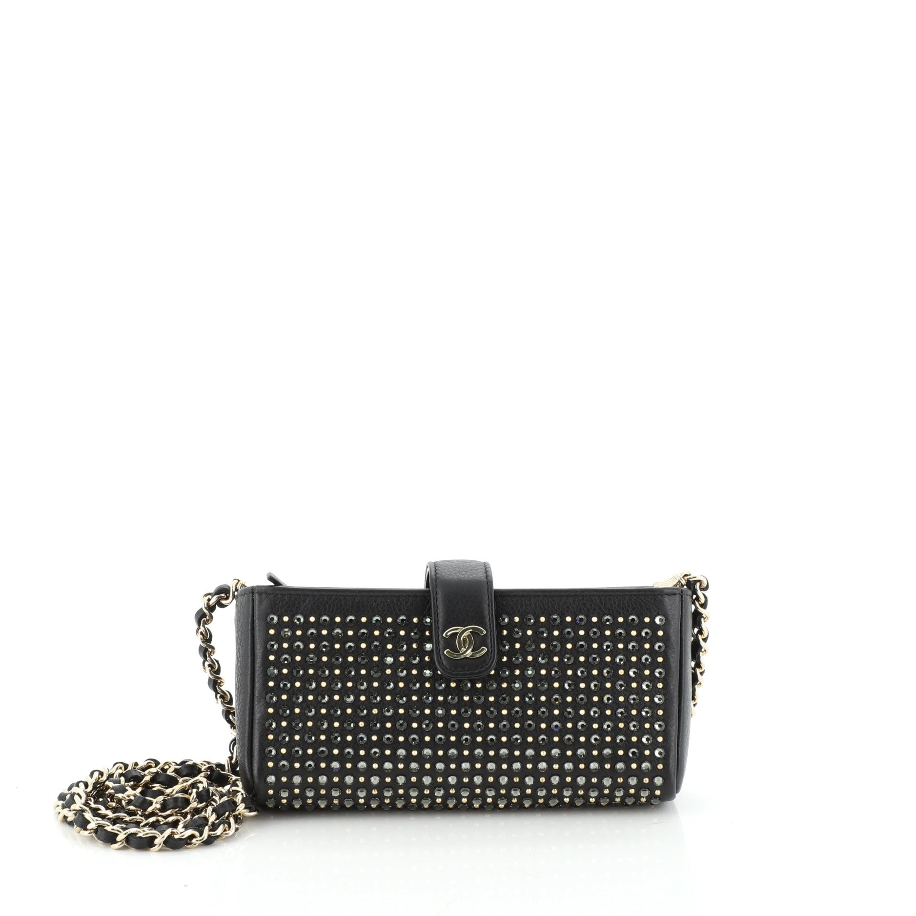 Chain Phone Holder Crossbody Bag Swarovski Embellished Leather Mini