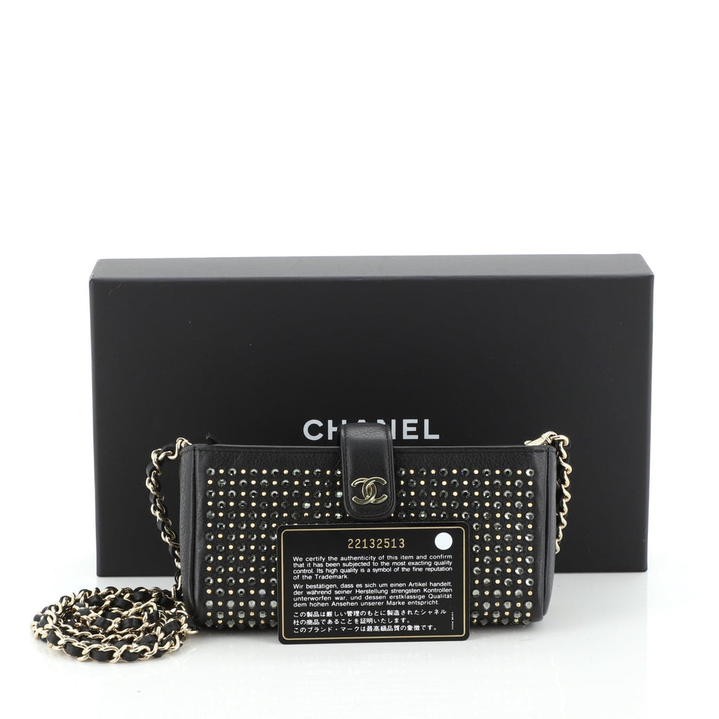 Chain Phone Holder Crossbody Bag Swarovski Embellished Leather Mini