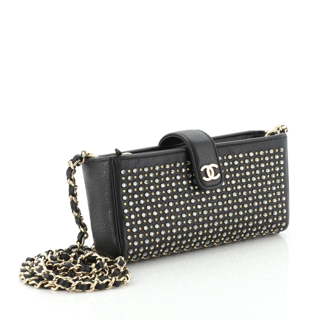 Chain Phone Holder Crossbody Bag Swarovski Embellished Leather Mini