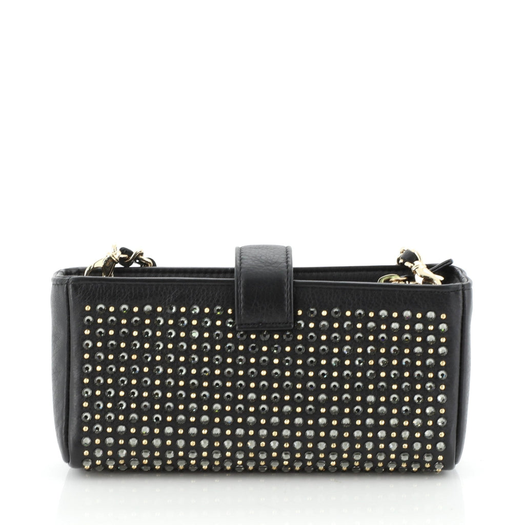 Chain Phone Holder Crossbody Bag Swarovski Embellished Leather Mini