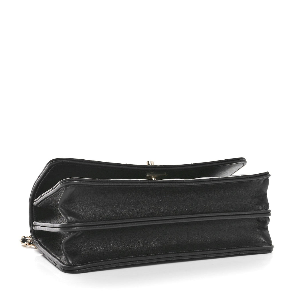 Lambskin Quilted Crystal Top Handle Clutch With Chain Black