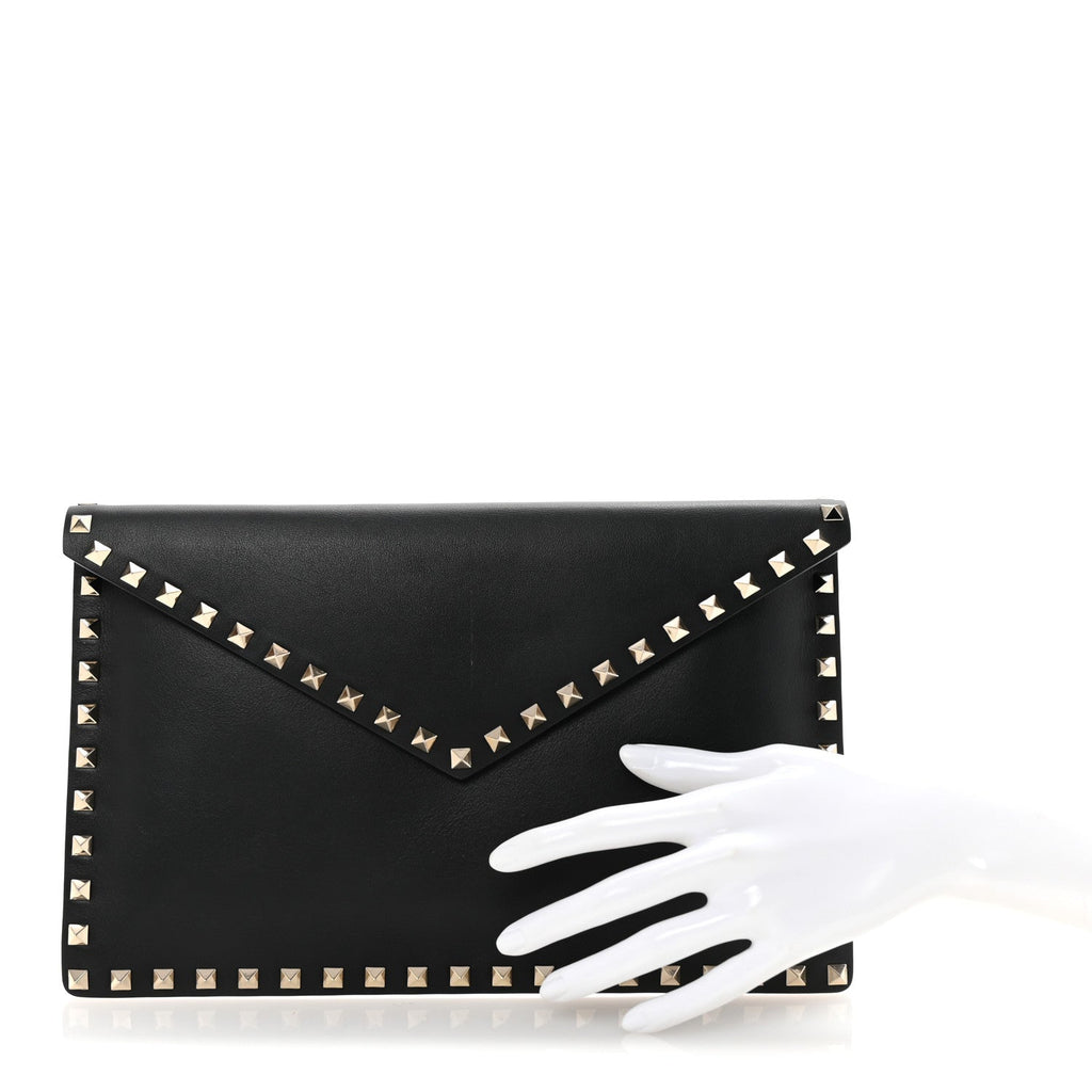 Vitello Large Rockstud Envelope Clutch Black