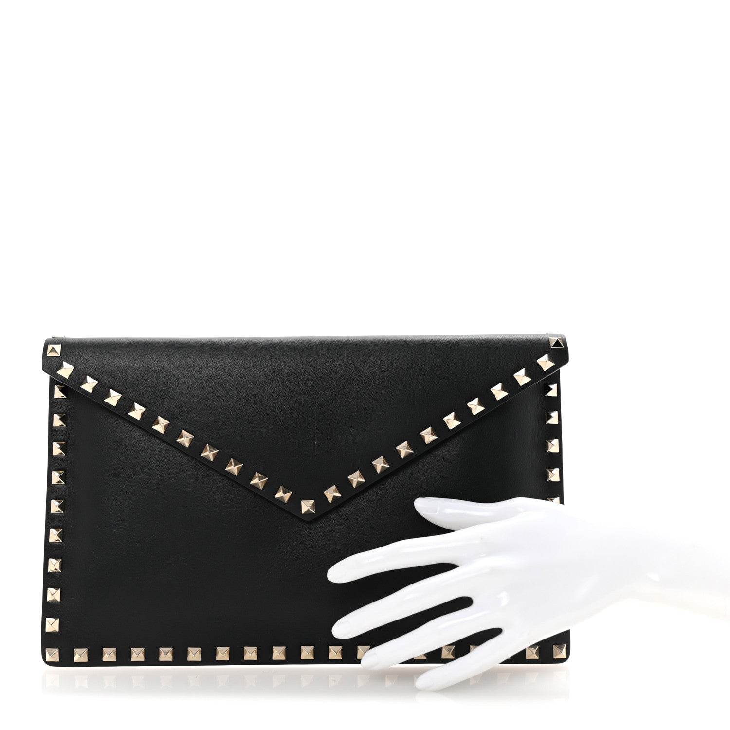 Vitello Large Rockstud Envelope Clutch Black