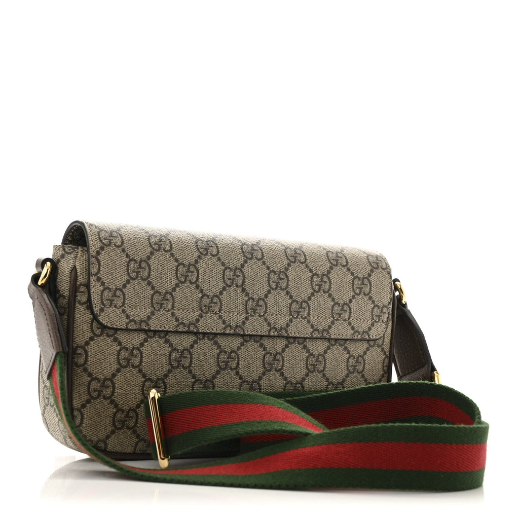 GG Supreme Monogram Textured Dollar Calfskin Web Mini Ophidia Envelope Shoulder Bag Beige Ebony