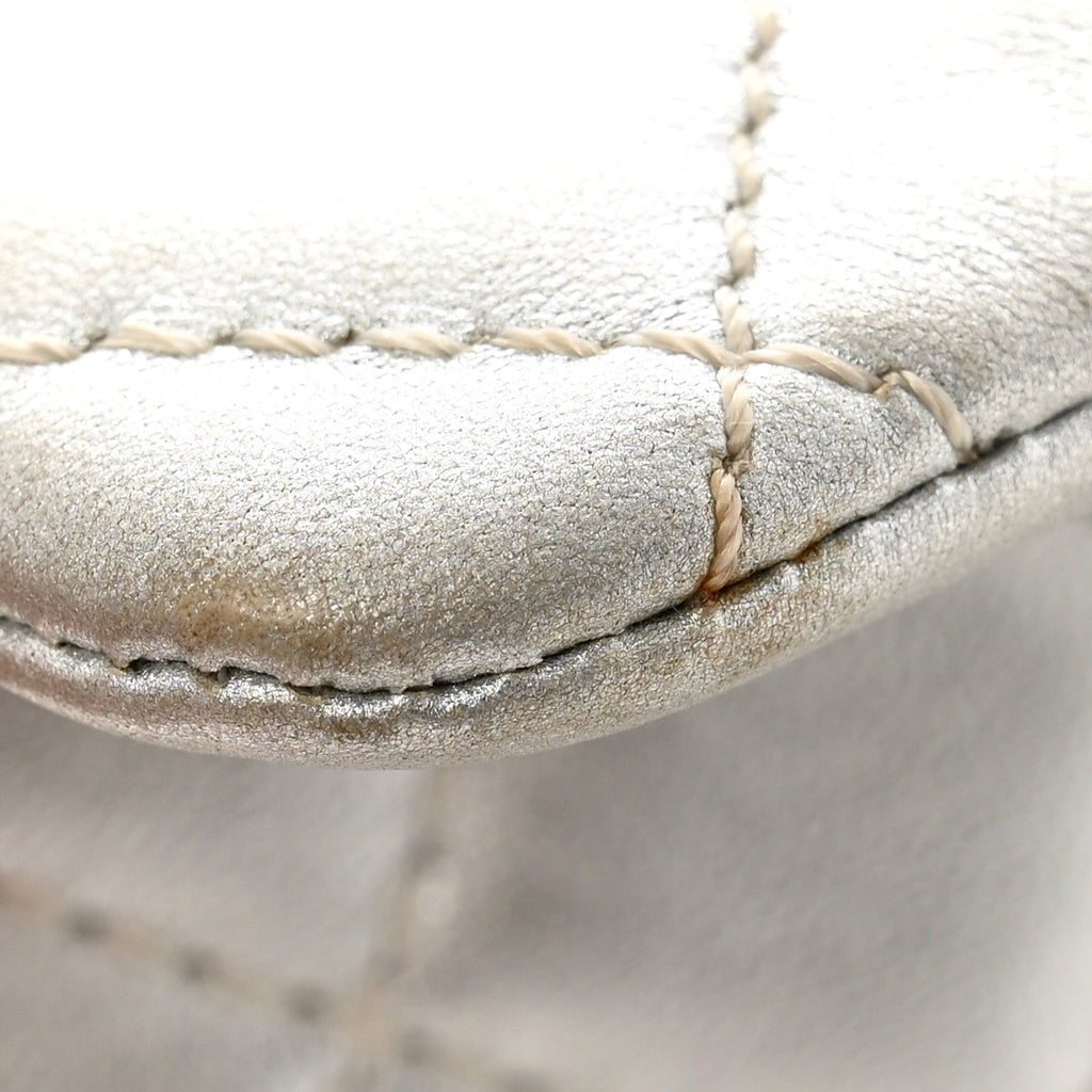 Metallic Lambskin Quilted Mini Square Flap Silver