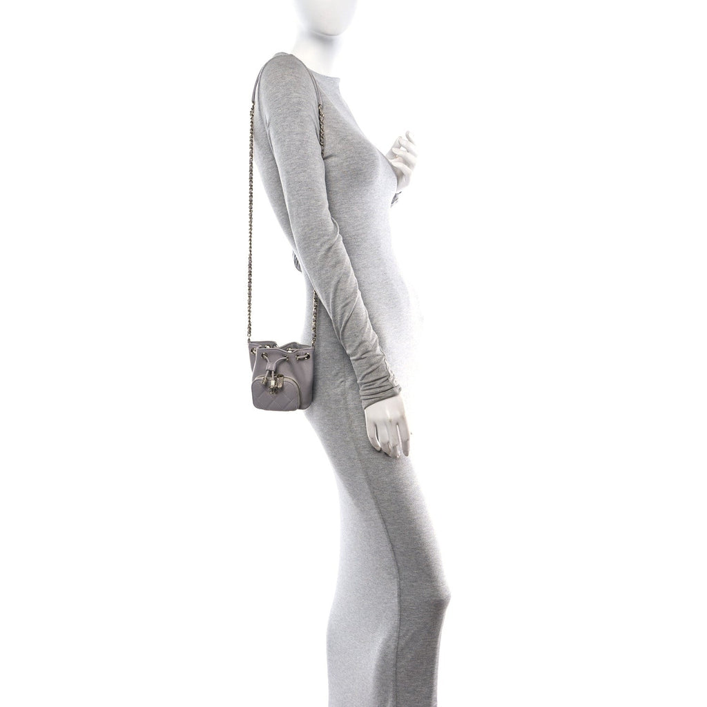 Caviar Quilted Mini CC Pocket Bucket Bag Grey