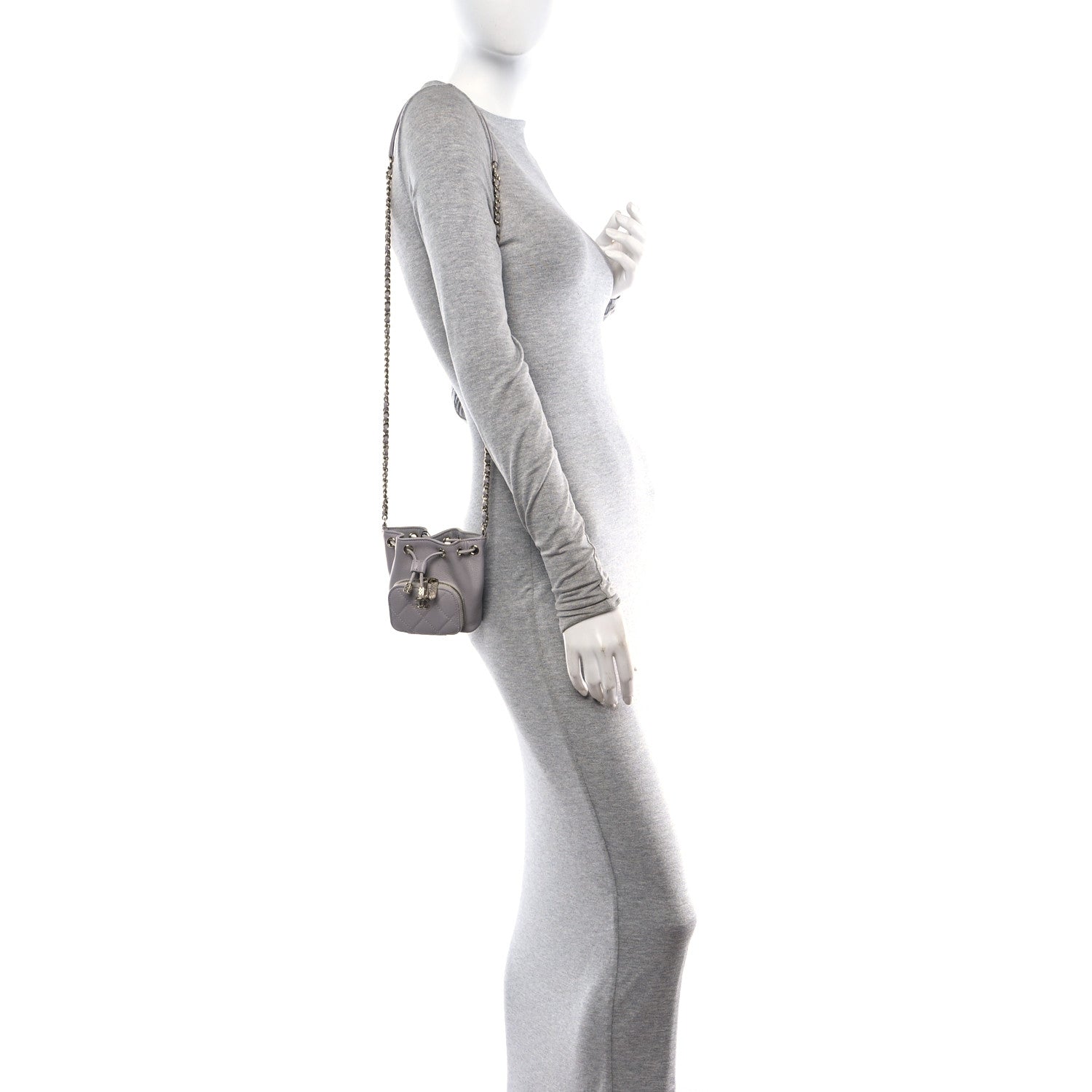 Caviar Quilted Mini CC Pocket Bucket Bag Grey