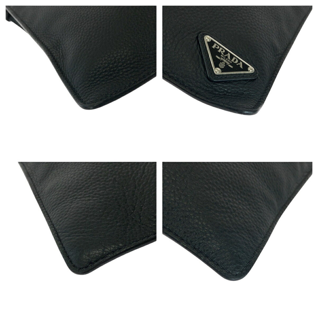 Prada Vitello City Triangle Logo Plate Leather Clutch Bag 502211