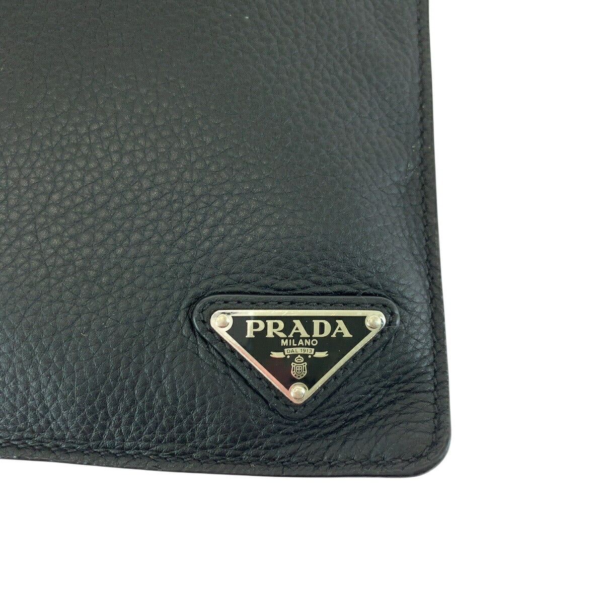 Prada Vitello City Triangle Logo Plate Leather Clutch Bag 502211