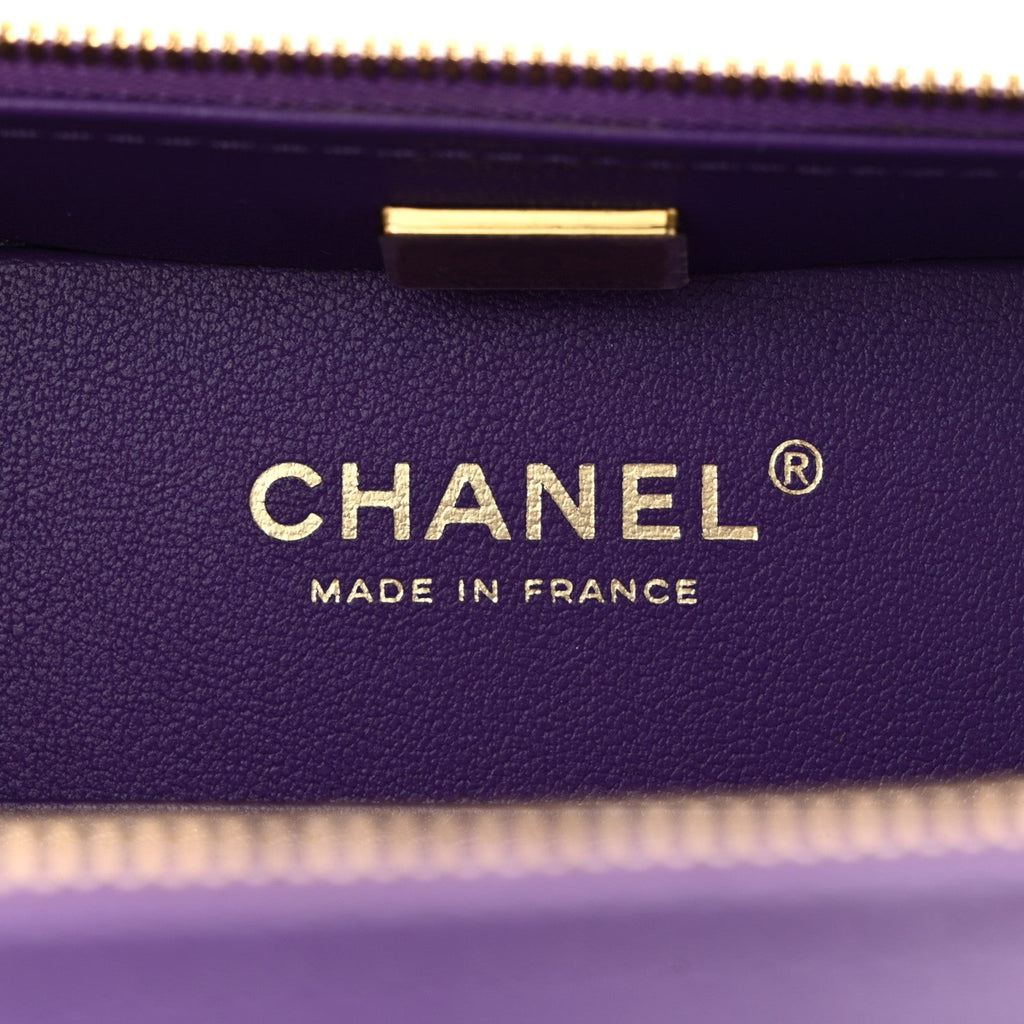 Lambskin Quilted Top Handle Small Vanity Case Purple