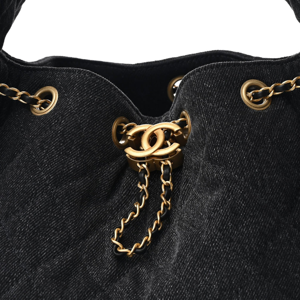Washed Denim Quilted Small Chanel 25 Handbag Black