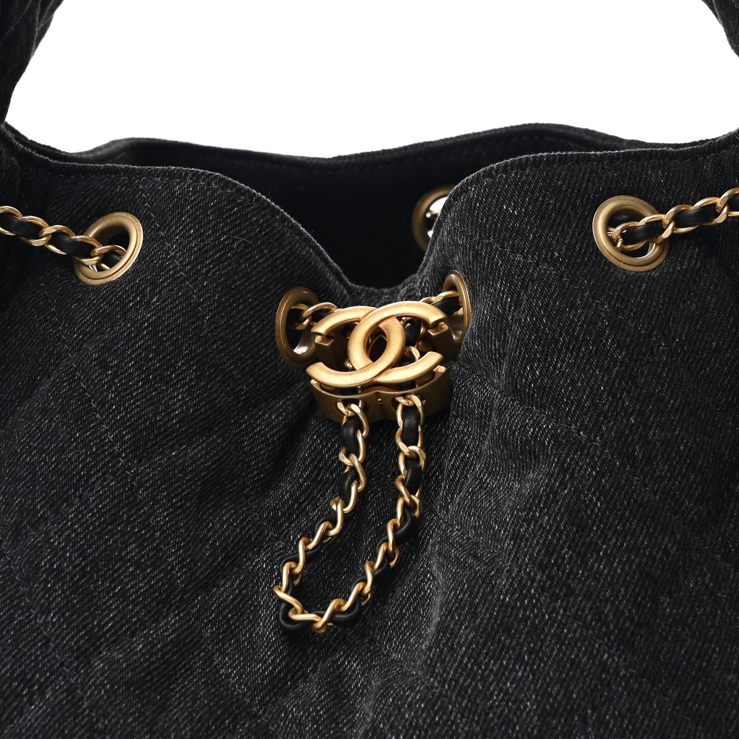 Washed Denim Quilted Small Chanel 25 Handbag Black