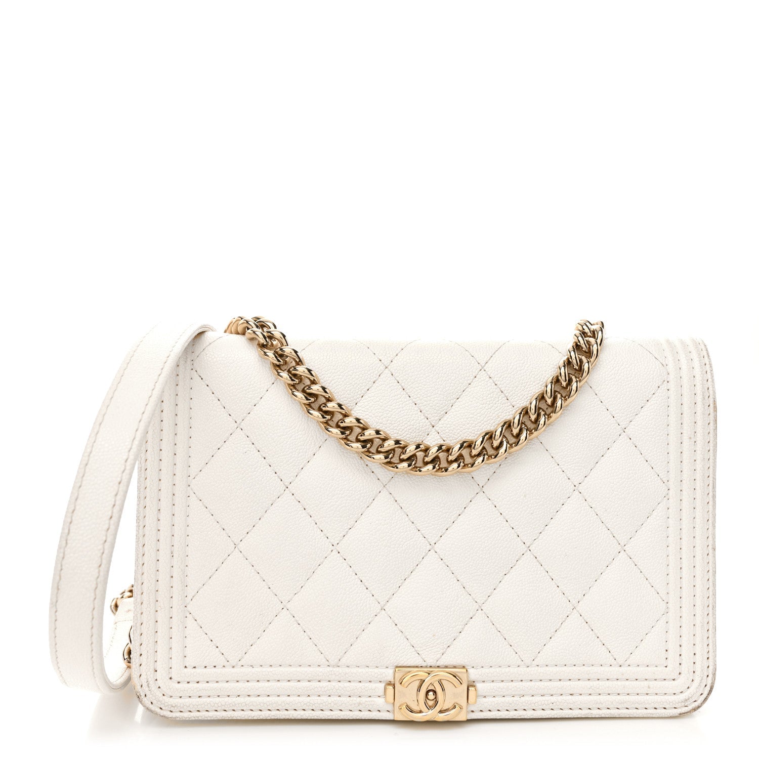 Caviar Quilted Boy Wallet On Chain WOC White
