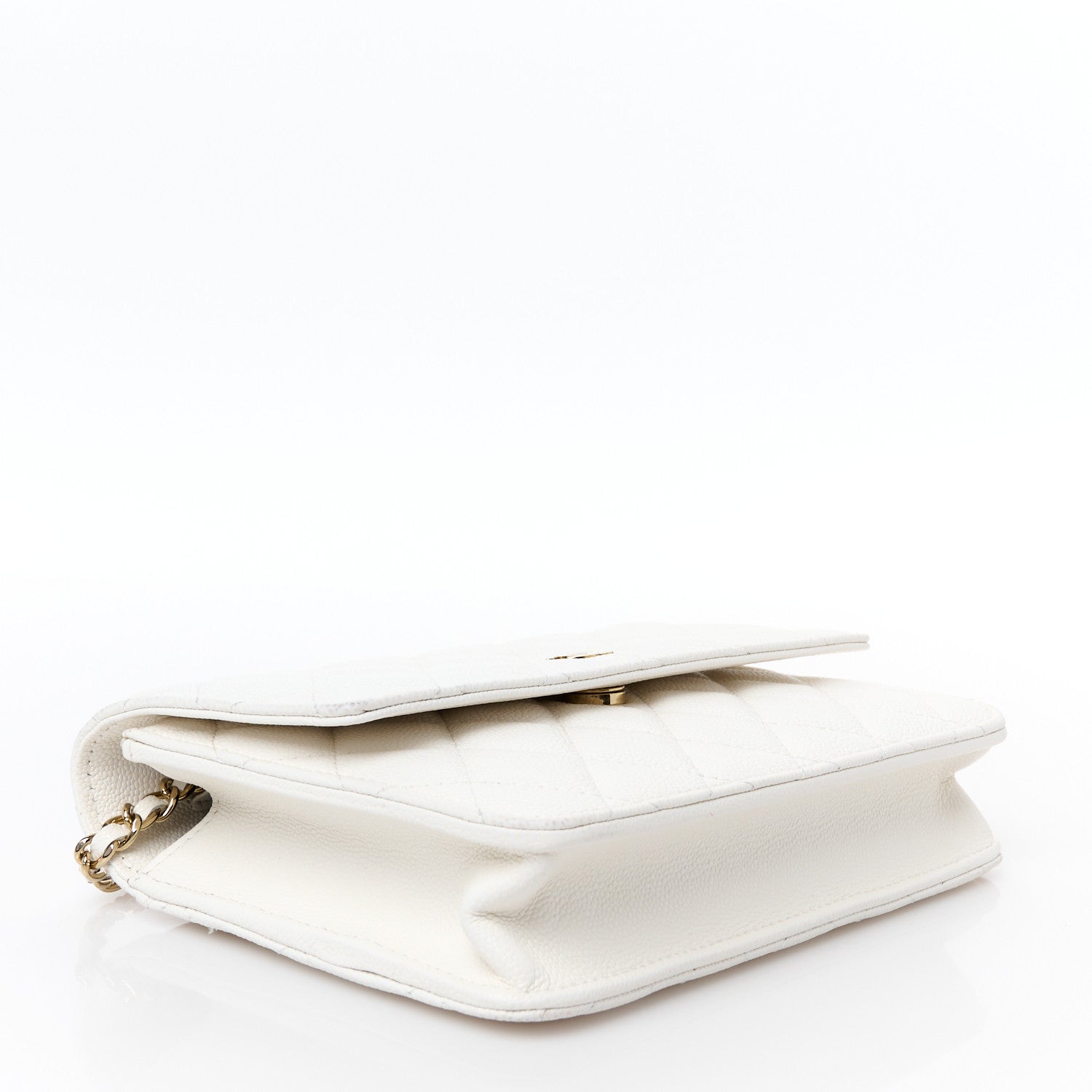 Caviar Quilted Square Wallet On Chain WOC White