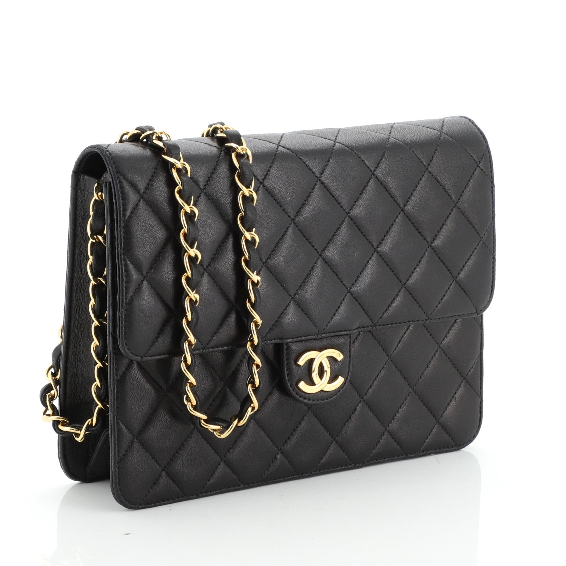Vintage Clutch with Chain Quilted Leather Small