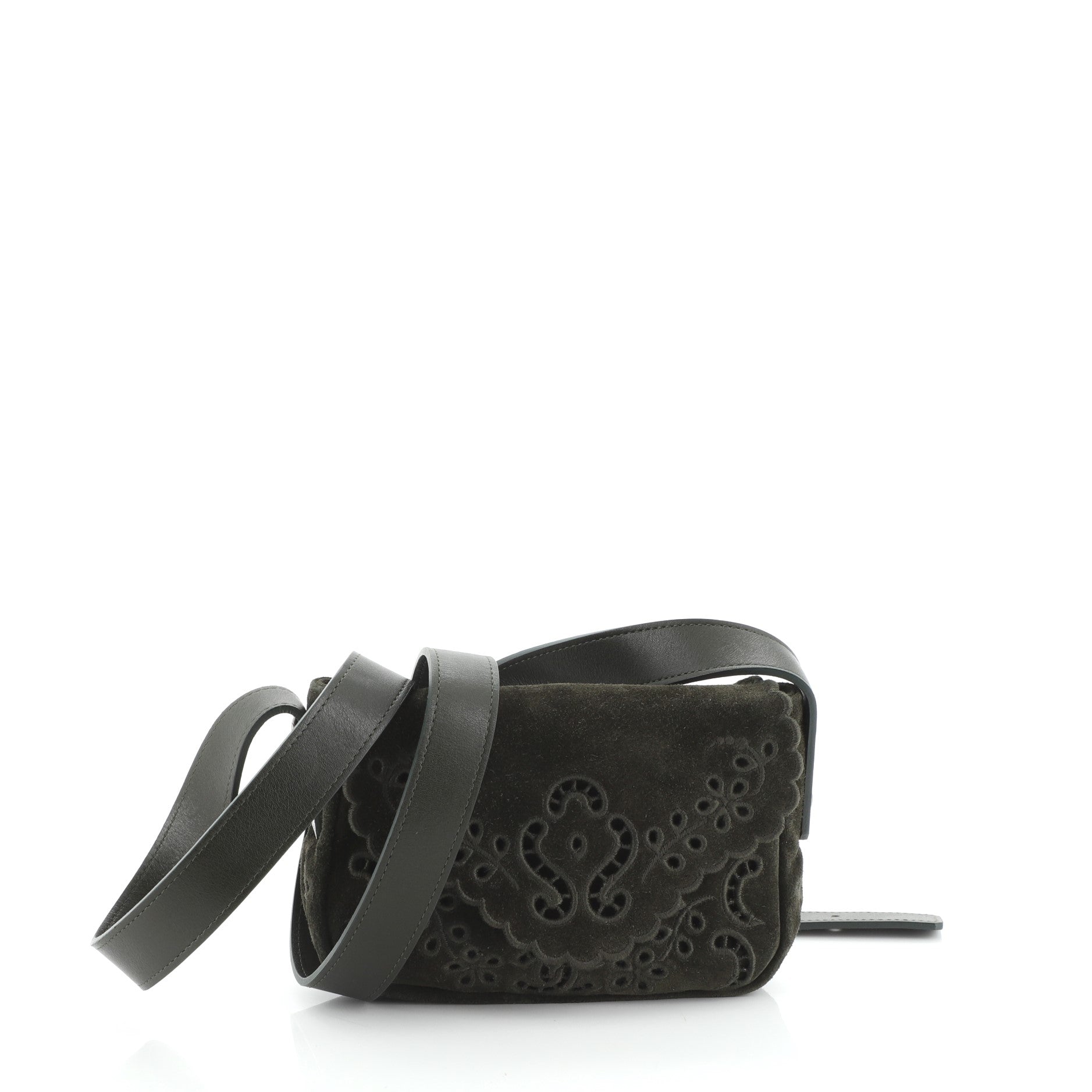 Floral Eyelet Messenger Bag Embroidered Suede Mini