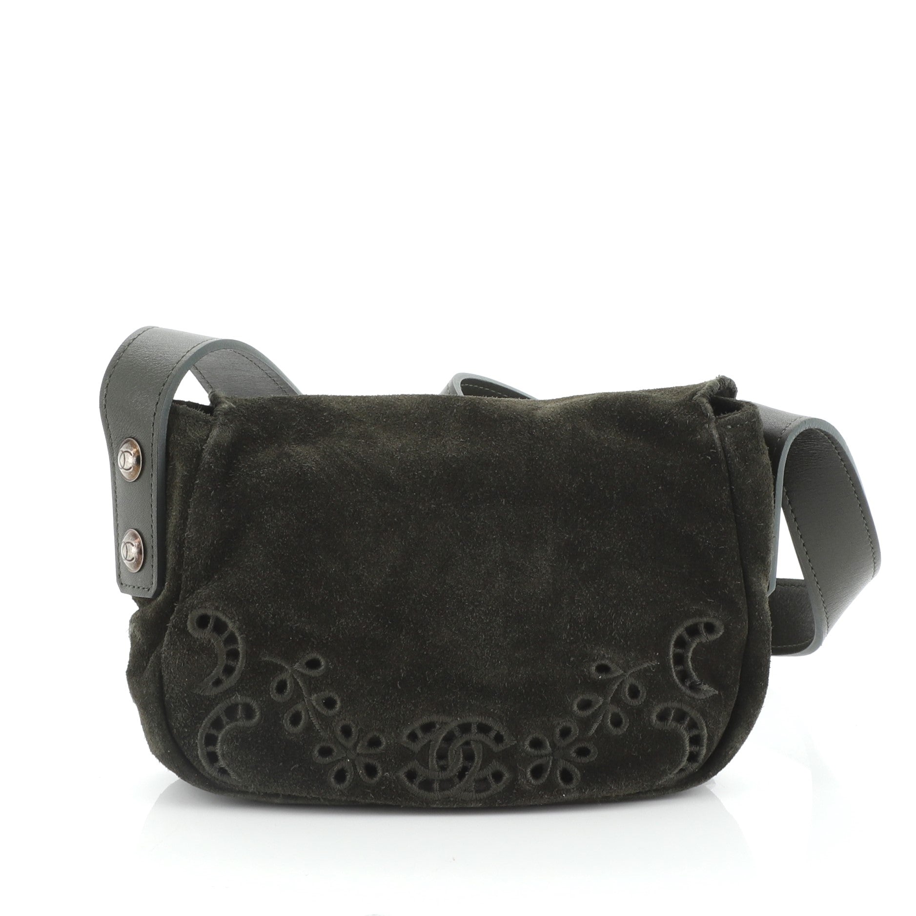 Floral Eyelet Messenger Bag Embroidered Suede Mini
