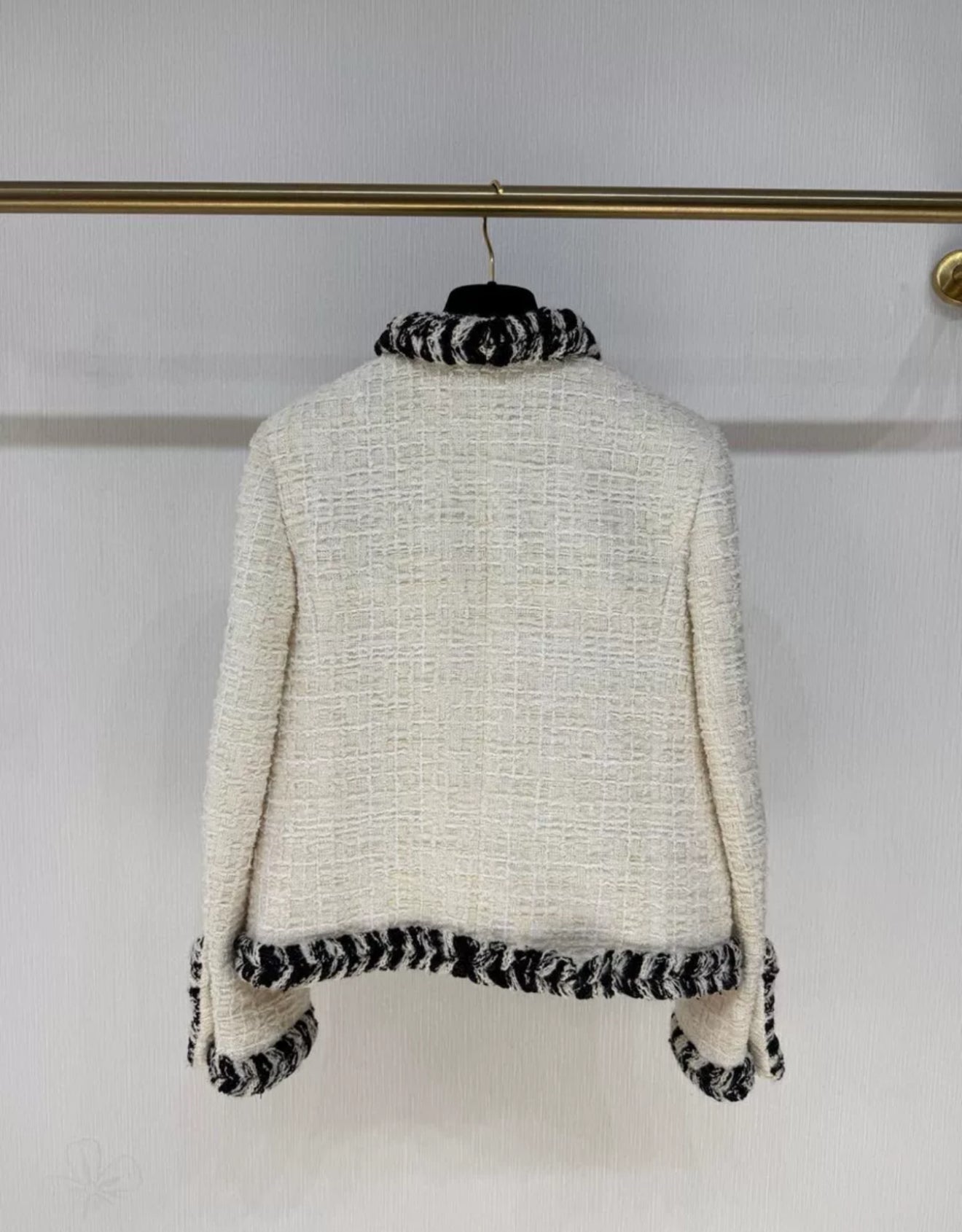 CHANEL 20B ECRU/ WHITE TWEED JACKET BRAIDED TRIM