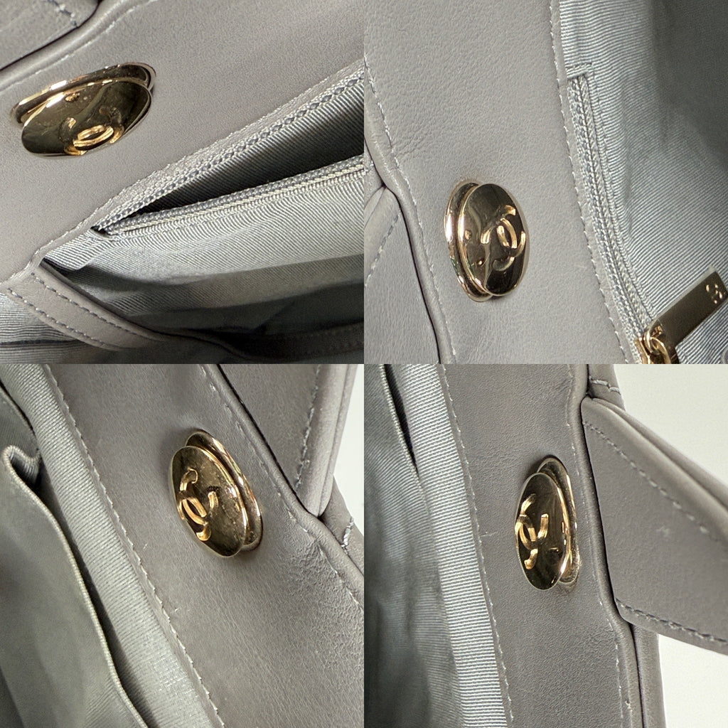 CHANEL Chevron Statement Gray Quilted Calfskin Shopping Tote Bag