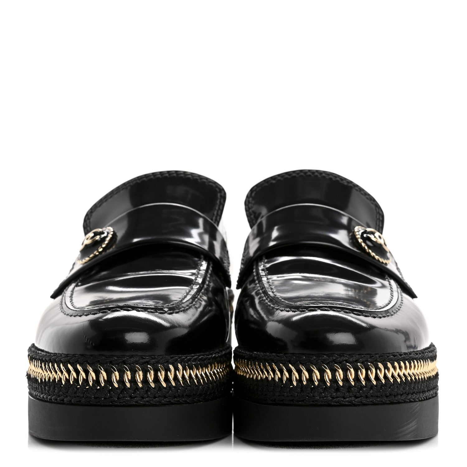 Shiny Calfskin Platform Loafers 37 Black