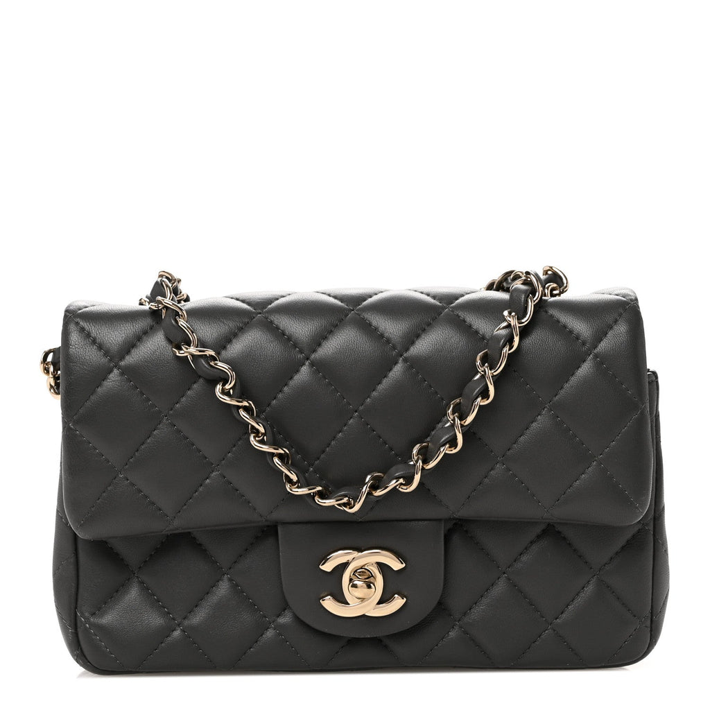 Lambskin Quilted Mini Rectangular Flap Dark Grey
