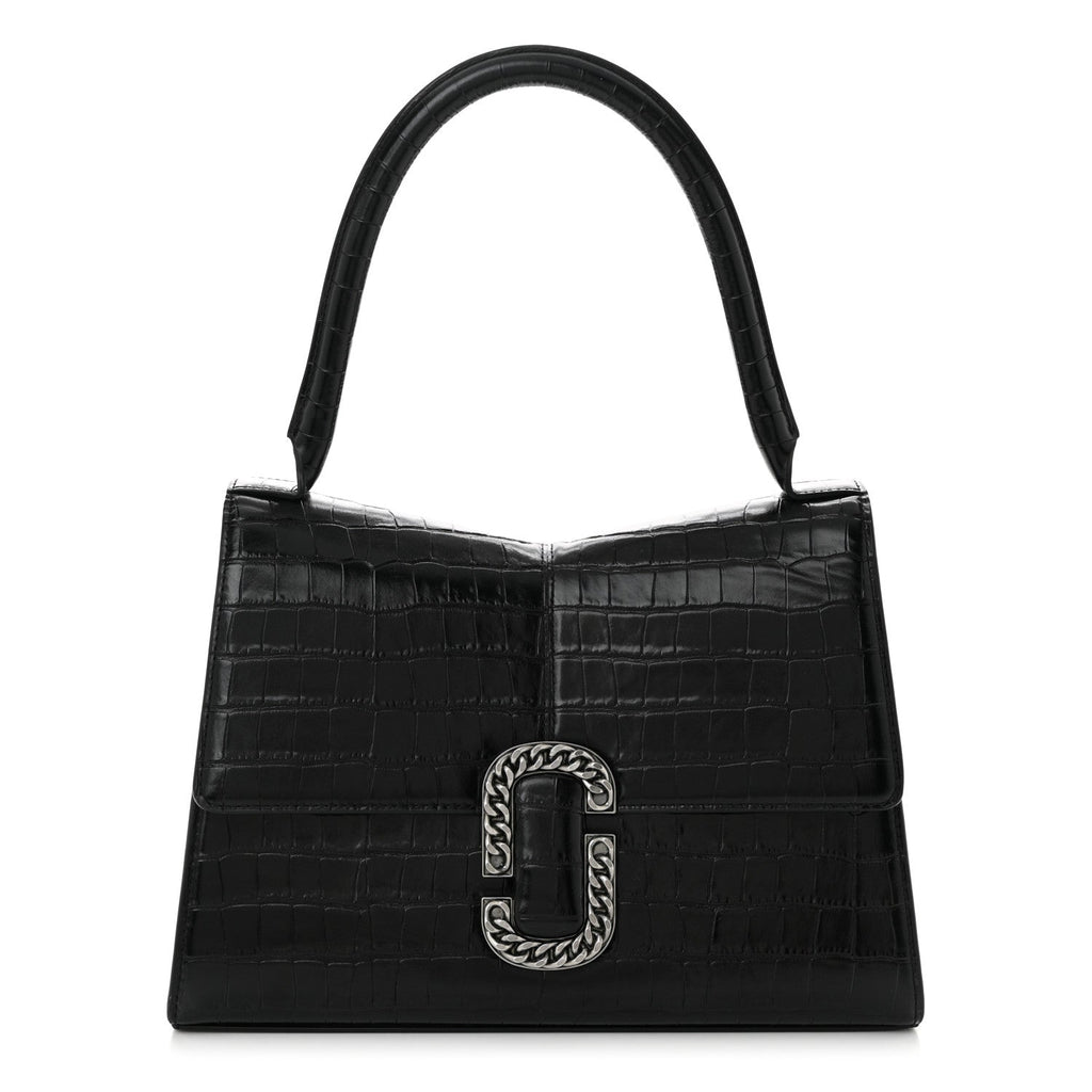 Calfskin Crocodile Embossed The St Marc Large Top Handle Bag Black