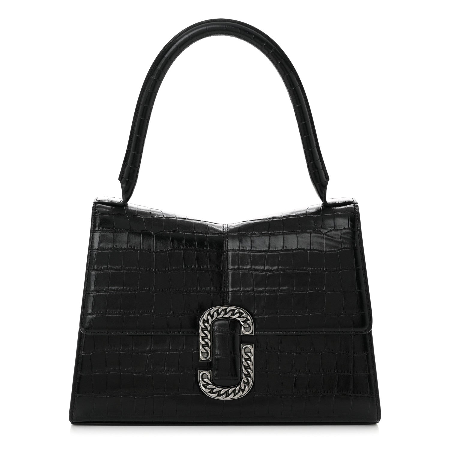 Calfskin Crocodile Embossed The St Marc Large Top Handle Bag Black