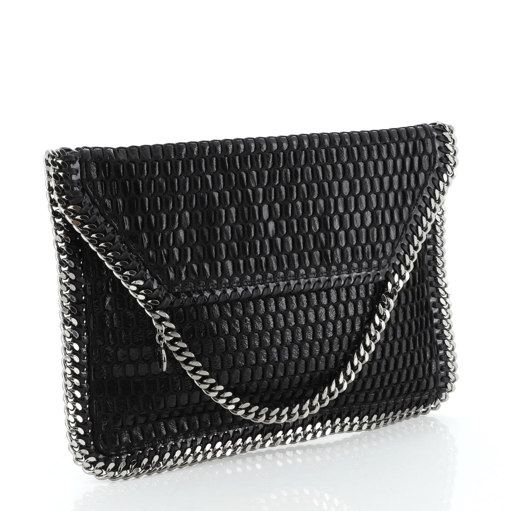Falabella Fold Over Clutch Mesh and Faux Patent