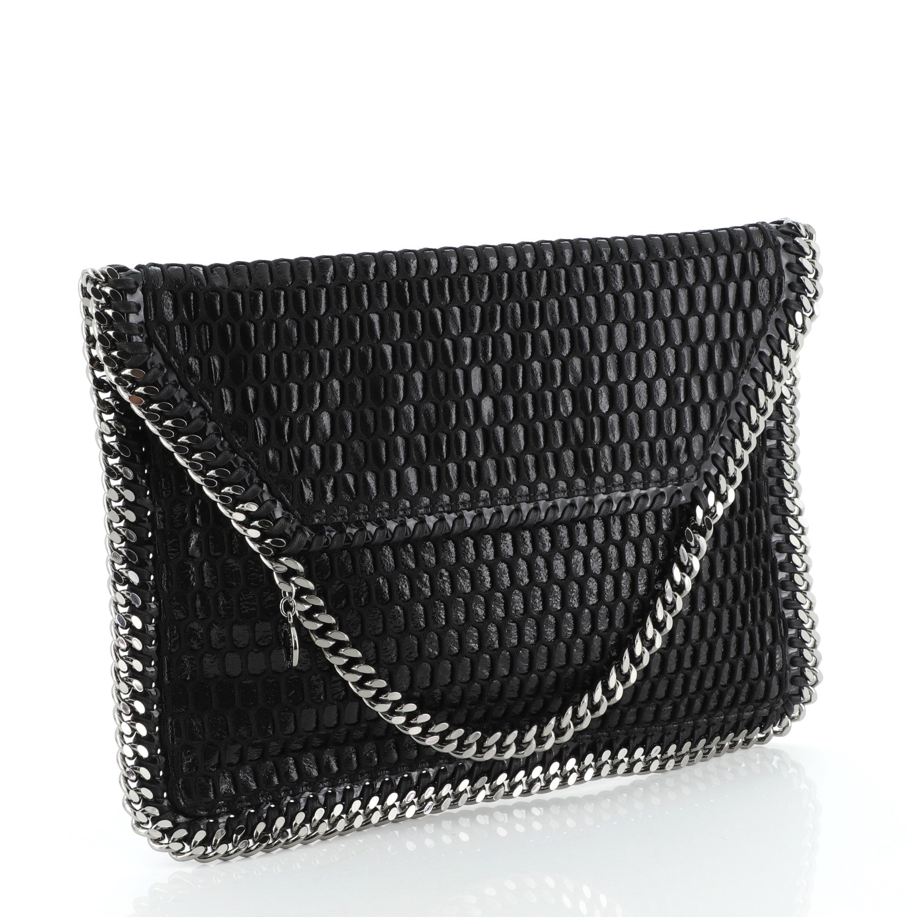 Falabella Fold Over Clutch Mesh and Faux Patent