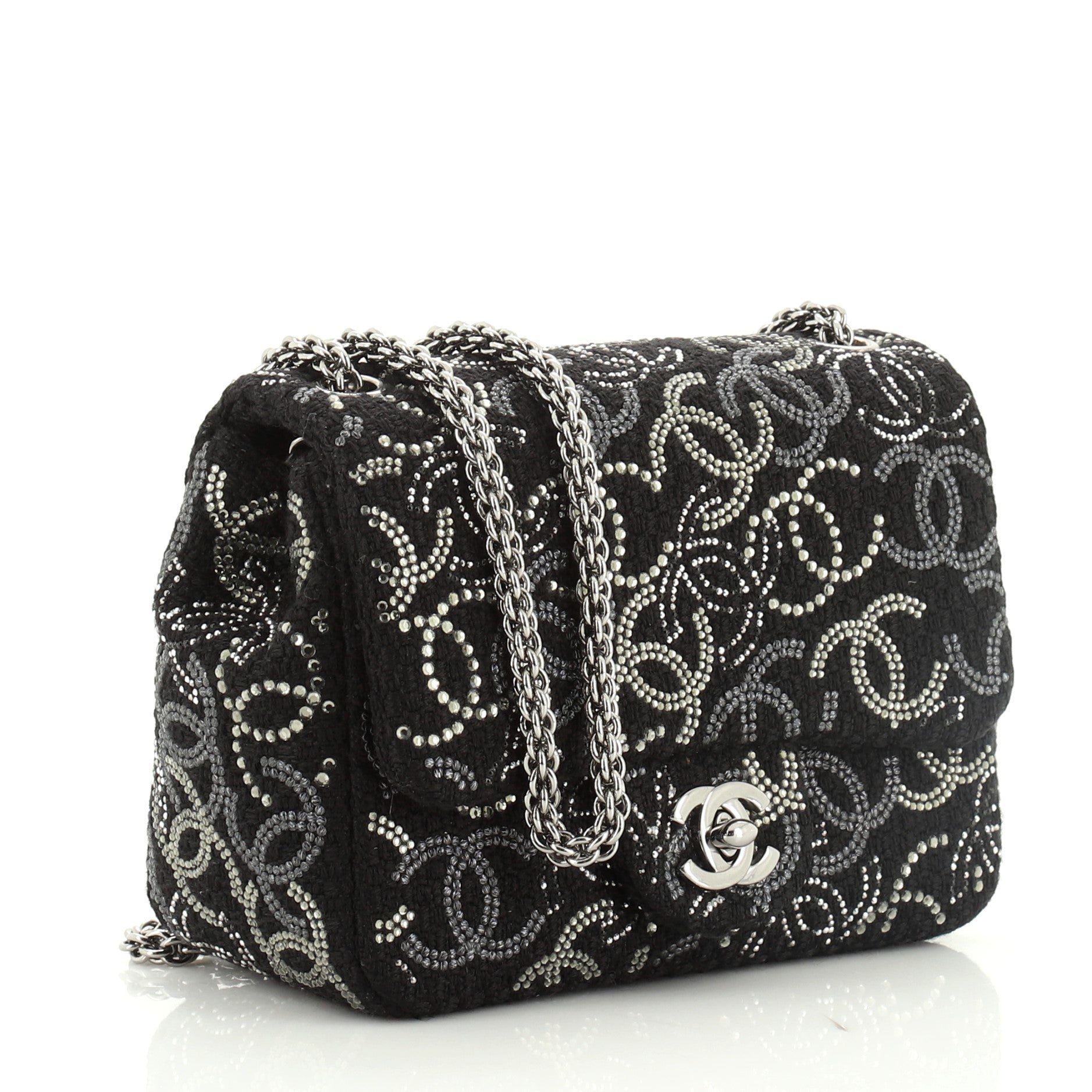 Paris-Shanghai Pudong Flap Bag Strass Embellished Tweed Mini