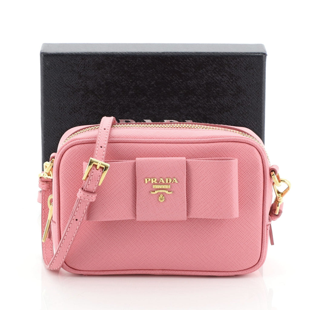 Bow Camera Crossbody Bag Saffiano Leather Mini