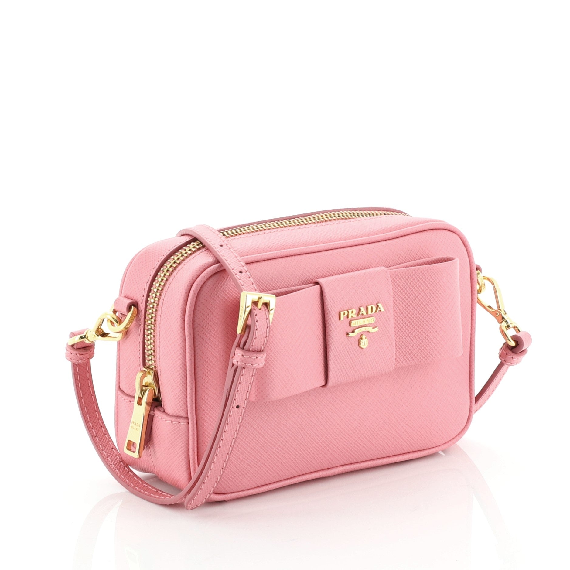 Bow Camera Crossbody Bag Saffiano Leather Mini