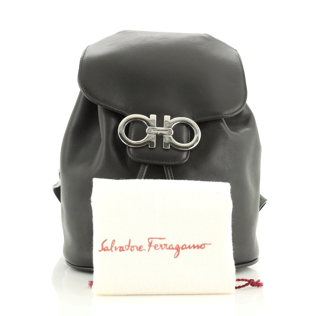 Gancini Flap Drawstring Backpack Leather Mini
