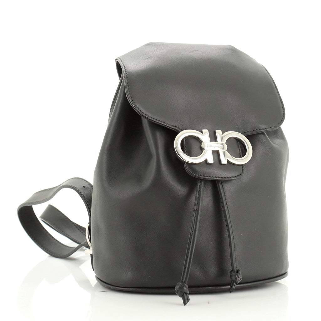 Gancini Flap Drawstring Backpack Leather Mini