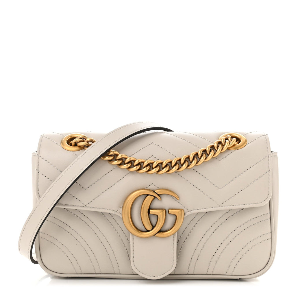 Calfskin Matelasse Small GG Marmont Shoulder Bag Light Grey